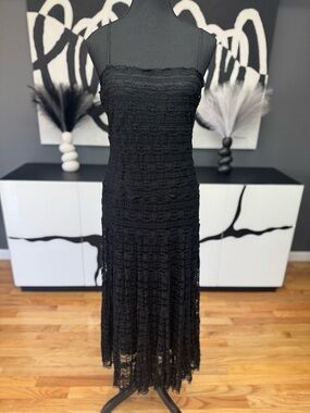 Max Studio Black Lace Strapless Midi Dress Women's Size 12 Elegant Party Chic